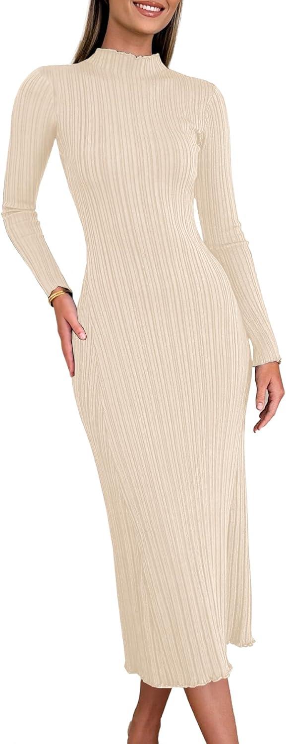 Ferlema Womens Rib Knit Maxi Dress — how it settles on you