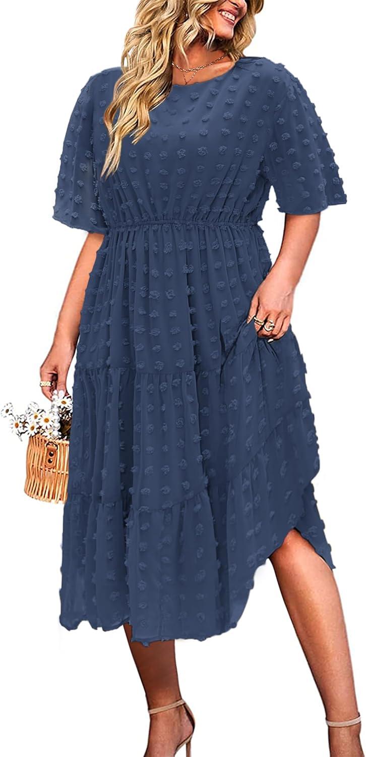 Flowy Navy Blue Midi Dress: Elegant Comfort for Plus Sizes