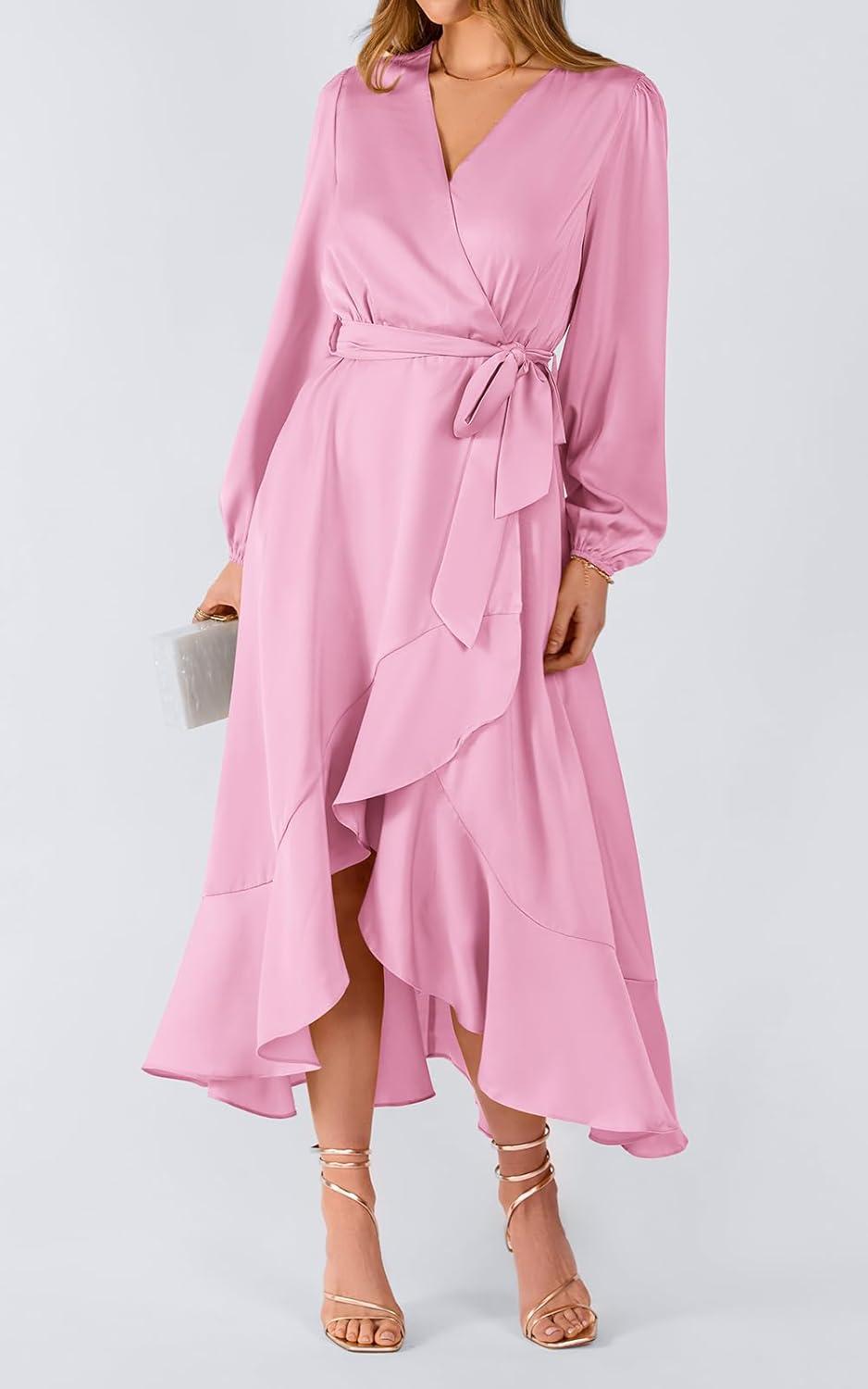 Flowy Satin Wrap Maxi Dress Perfect for Spring ⁢& Fall Events