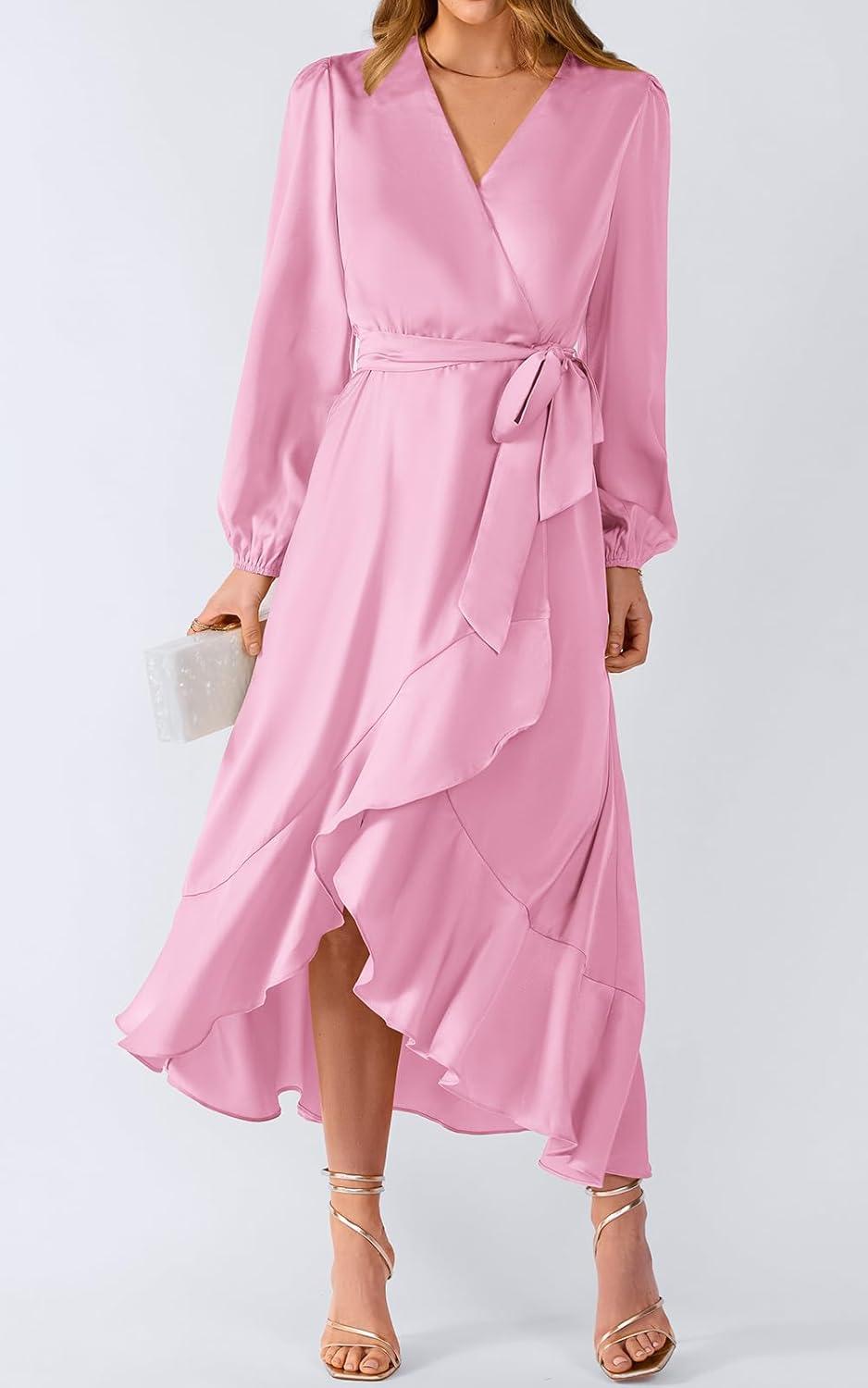 Flowy Satin Wrap Maxi Dress Perfect ⁣for⁣ Spring & Fall Events