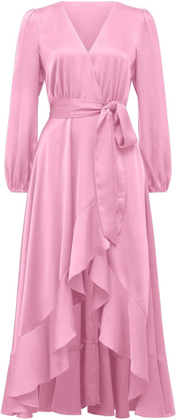 Flowy⁢ Satin Wrap⁣ Maxi Dress Perfect for Spring & Fall Events