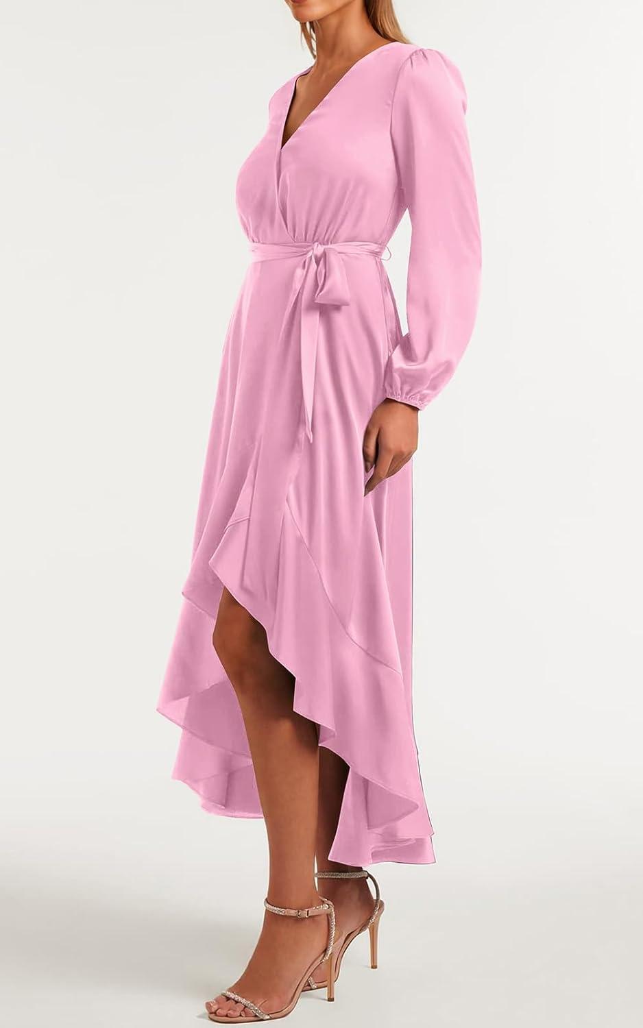Flowy Satin ​Wrap Maxi Dress‌ Perfect for Spring‍ & Fall Events