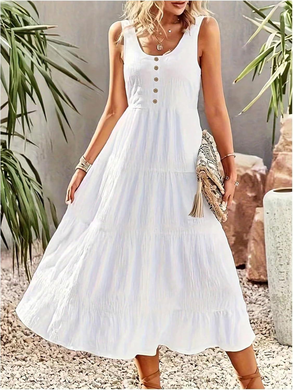 Flowy Summer Style: Exploring SHENHE's Sleeveless Midi Dress with Pockets