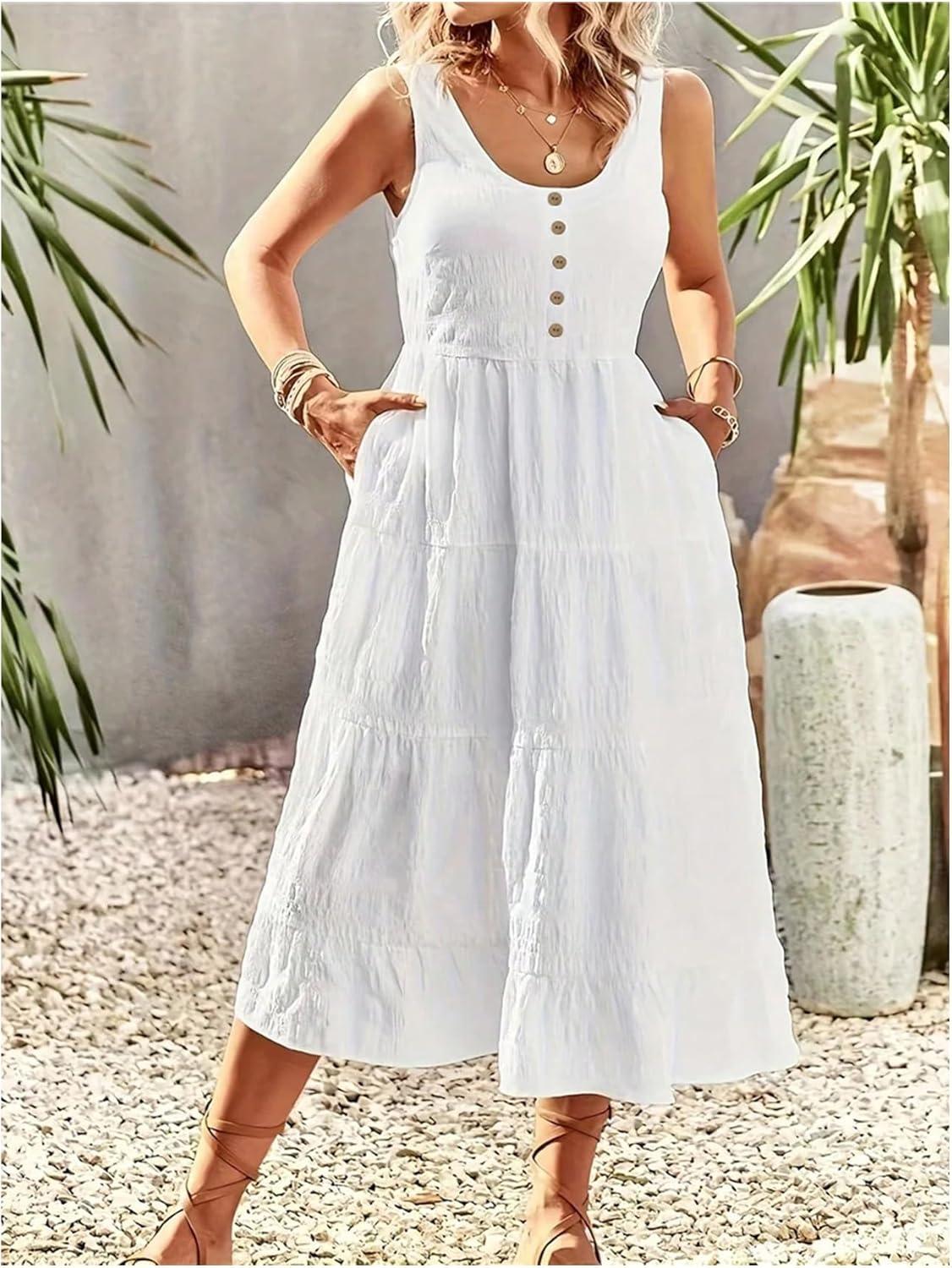 Flowy Summer Style: Exploring SHENHE's Sleeveless Midi Dress with Pockets