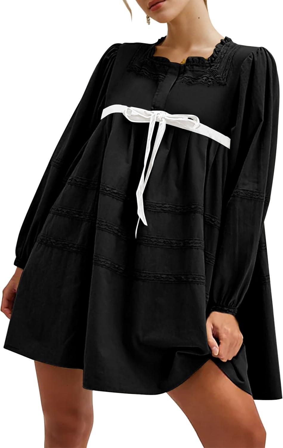 JEIBKOUY Women Flowy Puff Sleeve Mini Dress for Your Day