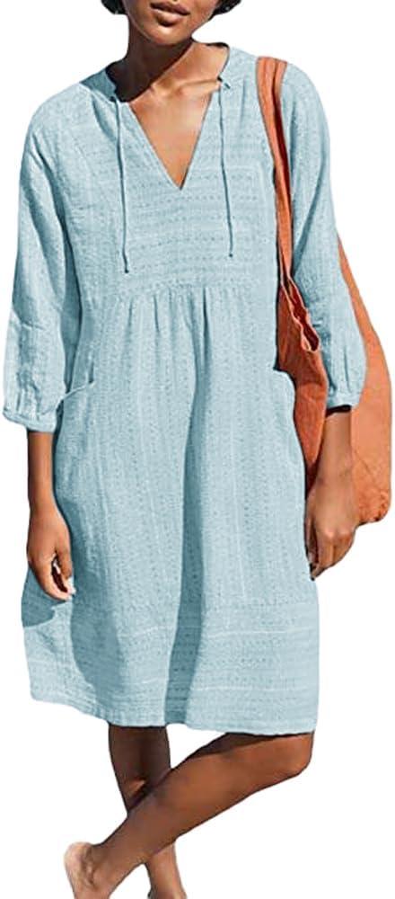 Lafural V Neck Cotton Tunic Dress: Comfort Meets Casual Style