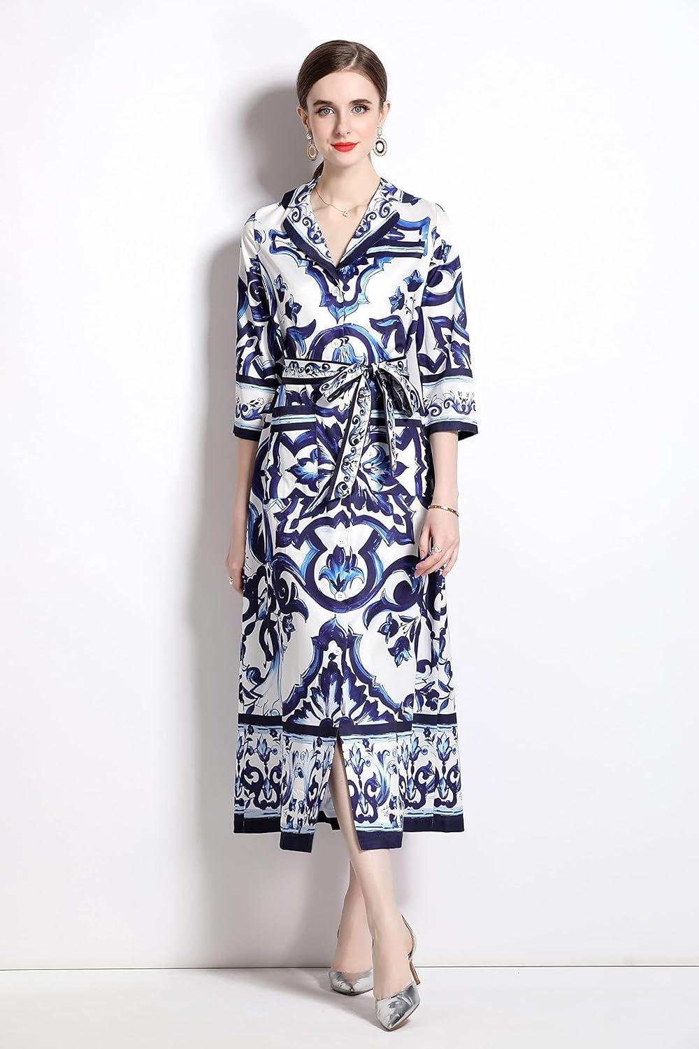 LAI MENG FIVE CATS Women's ⁣Retro Midi Dress on⁢ your commute