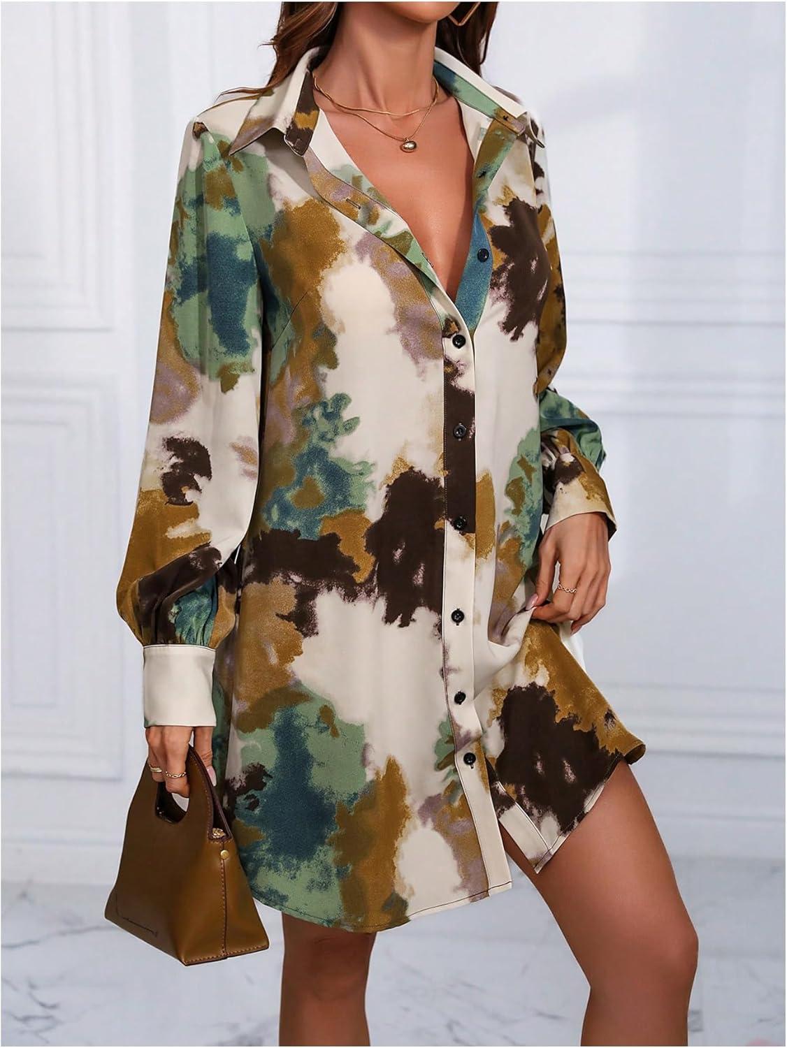 MakeMeChic Women's Tie Dye ‌Button Down Shirt Dress‌ on you