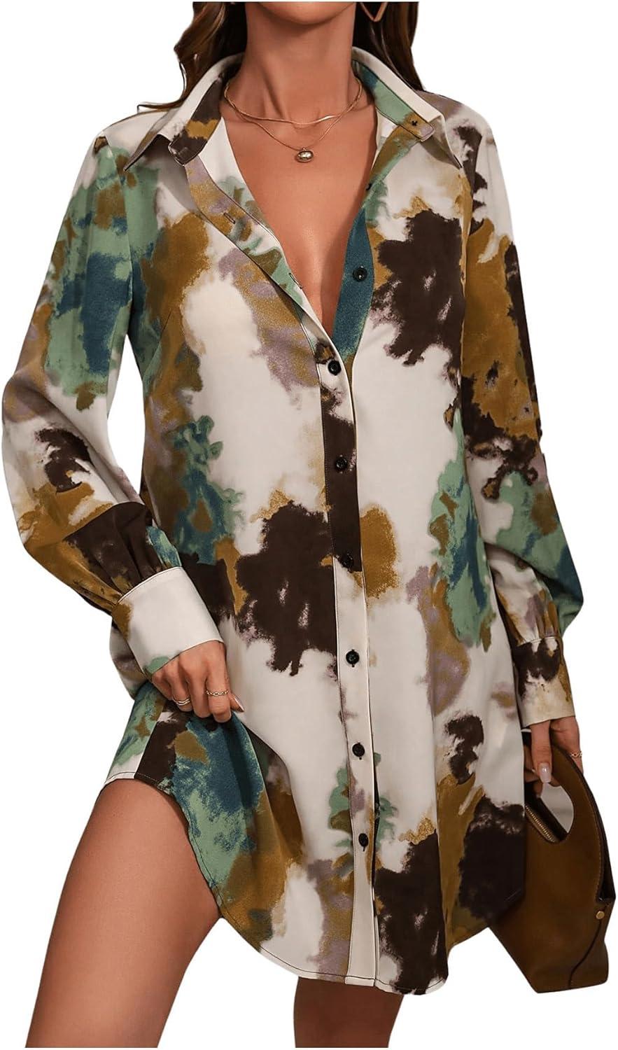 MakeMeChic Women's Tie Dye Button down Shirt Dress on you