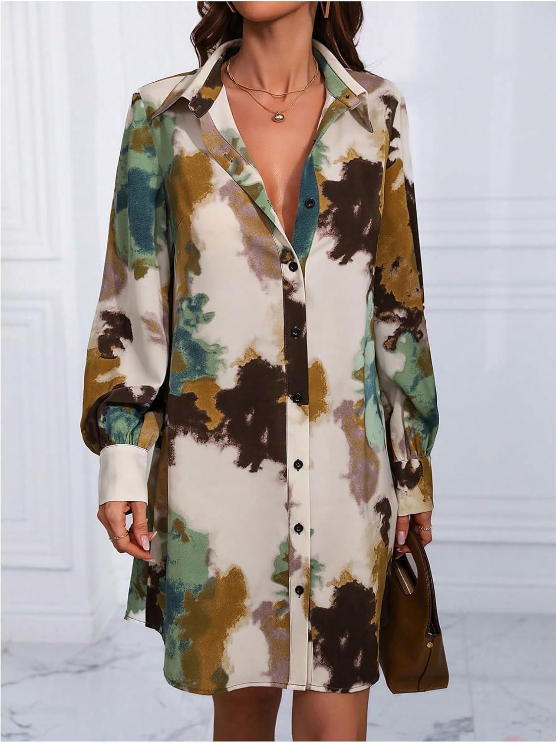 MakeMeChic Women's Tie Dye Button Down Shirt Dress​ on you