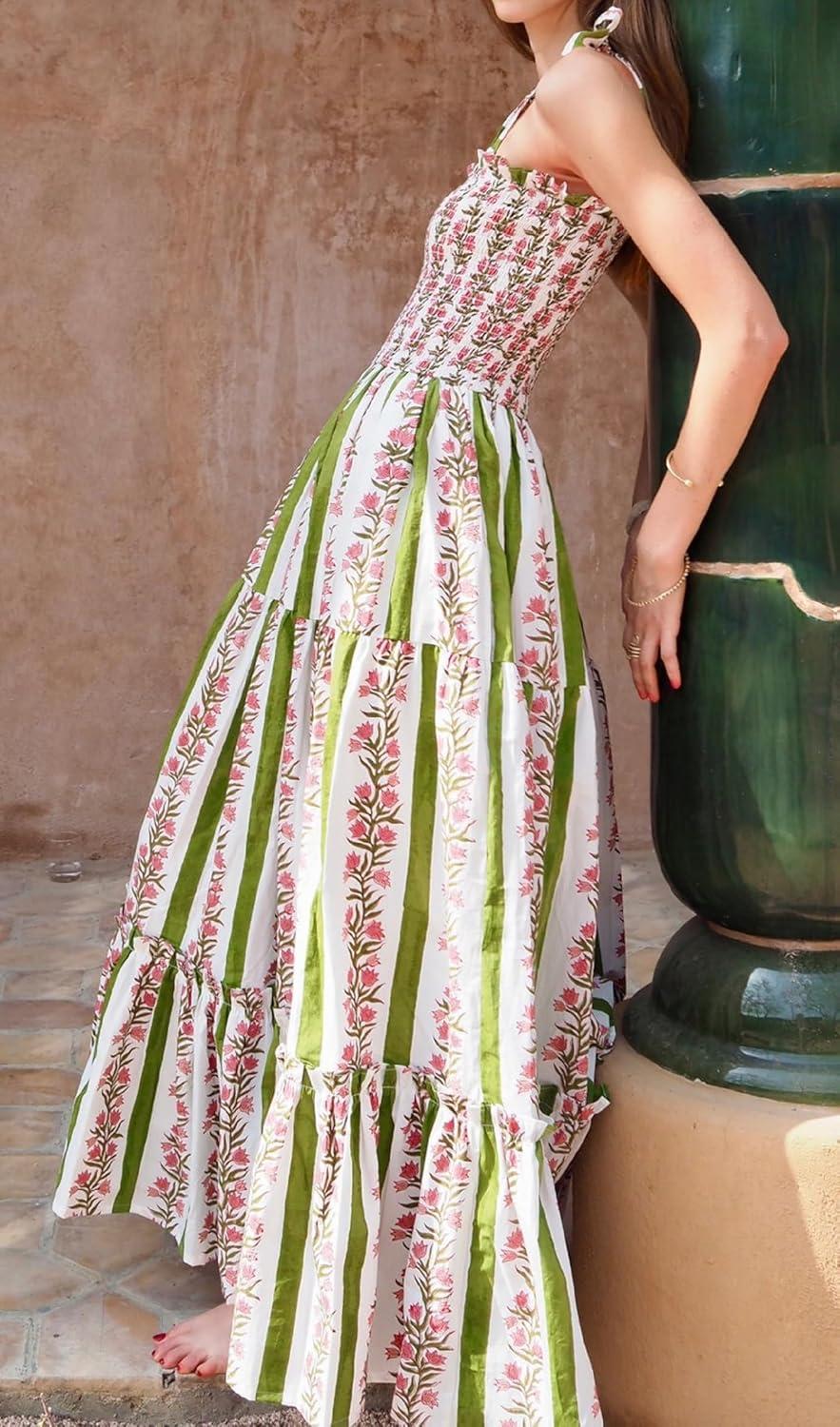 ROAONOCOMO Tie Shoulder Graphic Boho Maxi Dress you'll pack