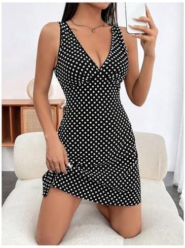 Stylish Summer V Neck polka Dot Mini Dress in Black & White XL