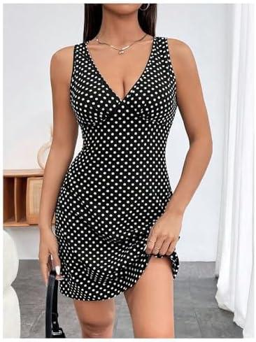 Stylish Summer V Neck Polka Dot mini dress in Black & White XL