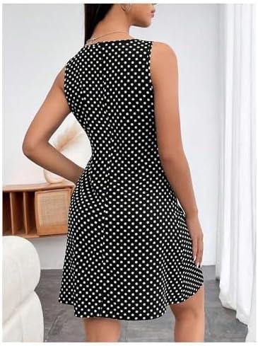 Stylish Summer V Neck Polka Dot Mini Dress in Black & White XL