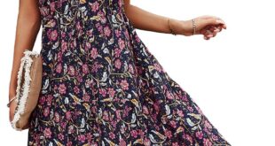 Temofon Women Dress Bohemian Floral V Neck For Your Day