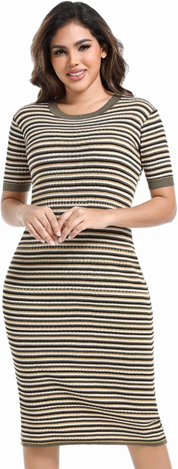 Togputel Women Short Sleeve Striped Midi Dress in your day