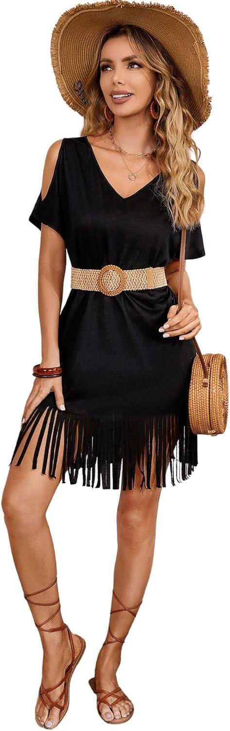 Verdusa Women's⁢ Cold Shoulder V-Neck Dress — how it fits⁣ you