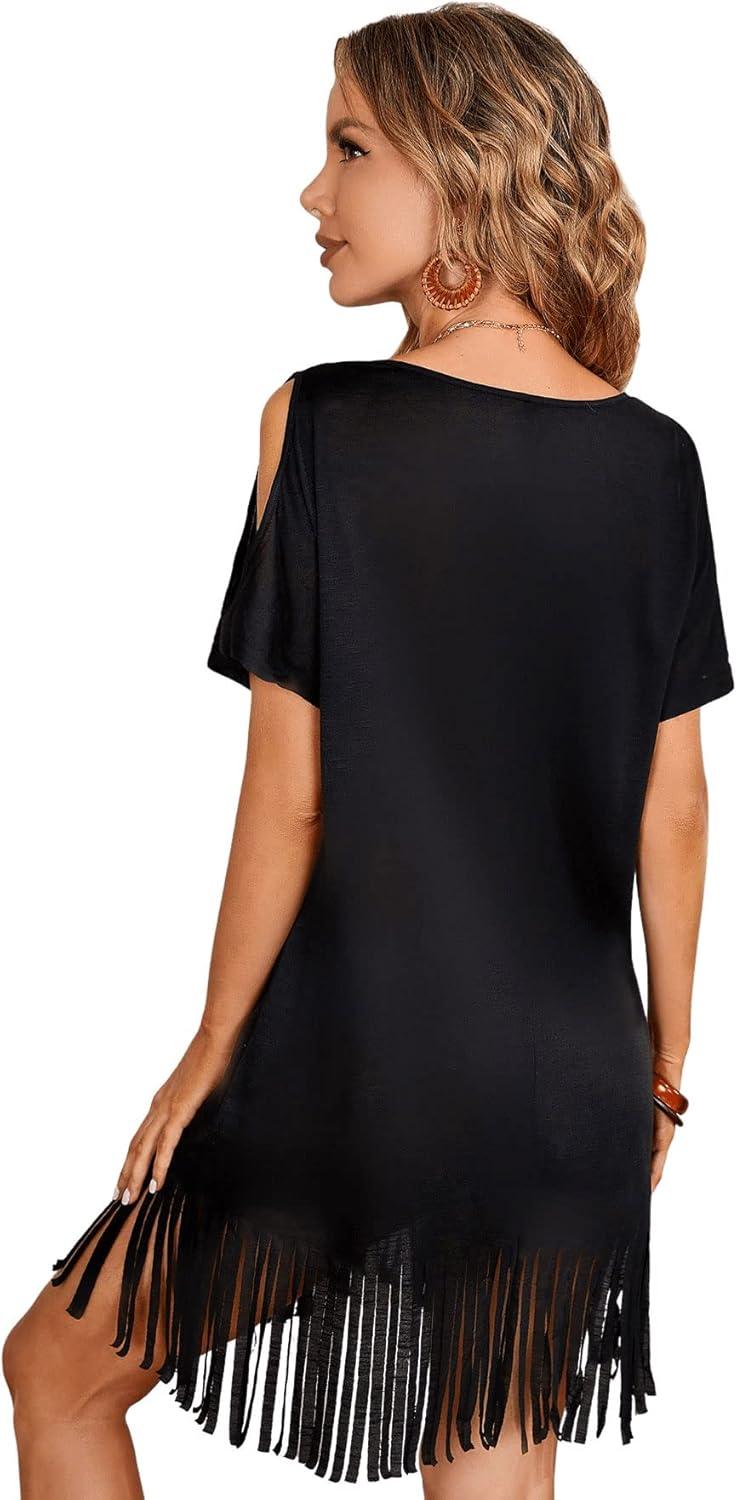 Verdusa​ Women's Cold Shoulder V-Neck Dress — how it fits you