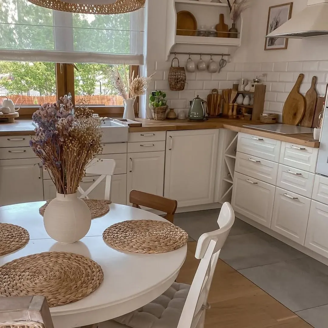 Soft Neutrals & Woven Accents Bohemian Kitchen