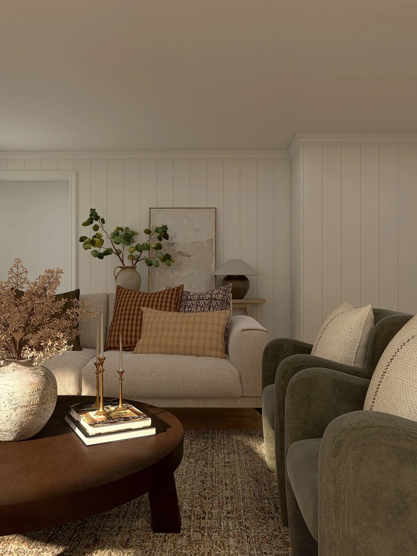 Warm Neutrals with Layered Textures in Brown and Gold Living Room