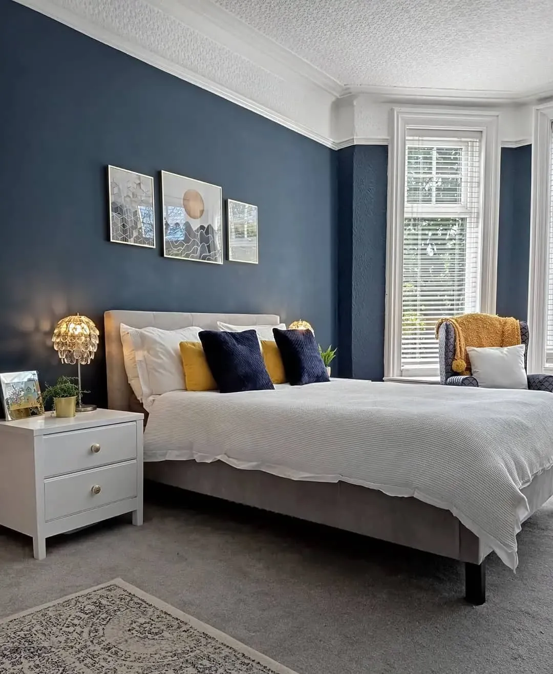 Navy and Mustard Contrast Bedroom