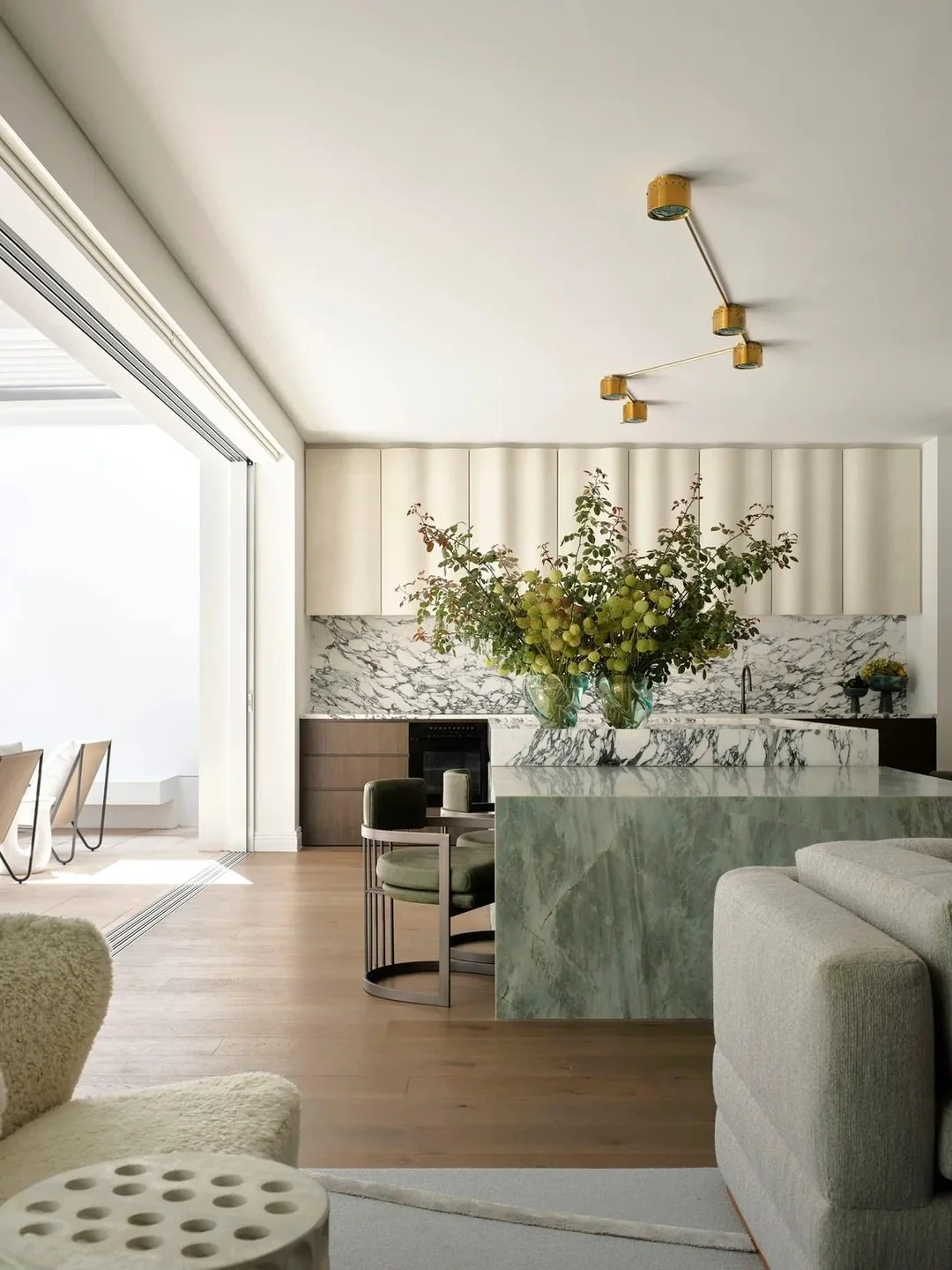 Elevated Elegance: Marble Meets Sage (Kitchen and Living Room Ideas)
