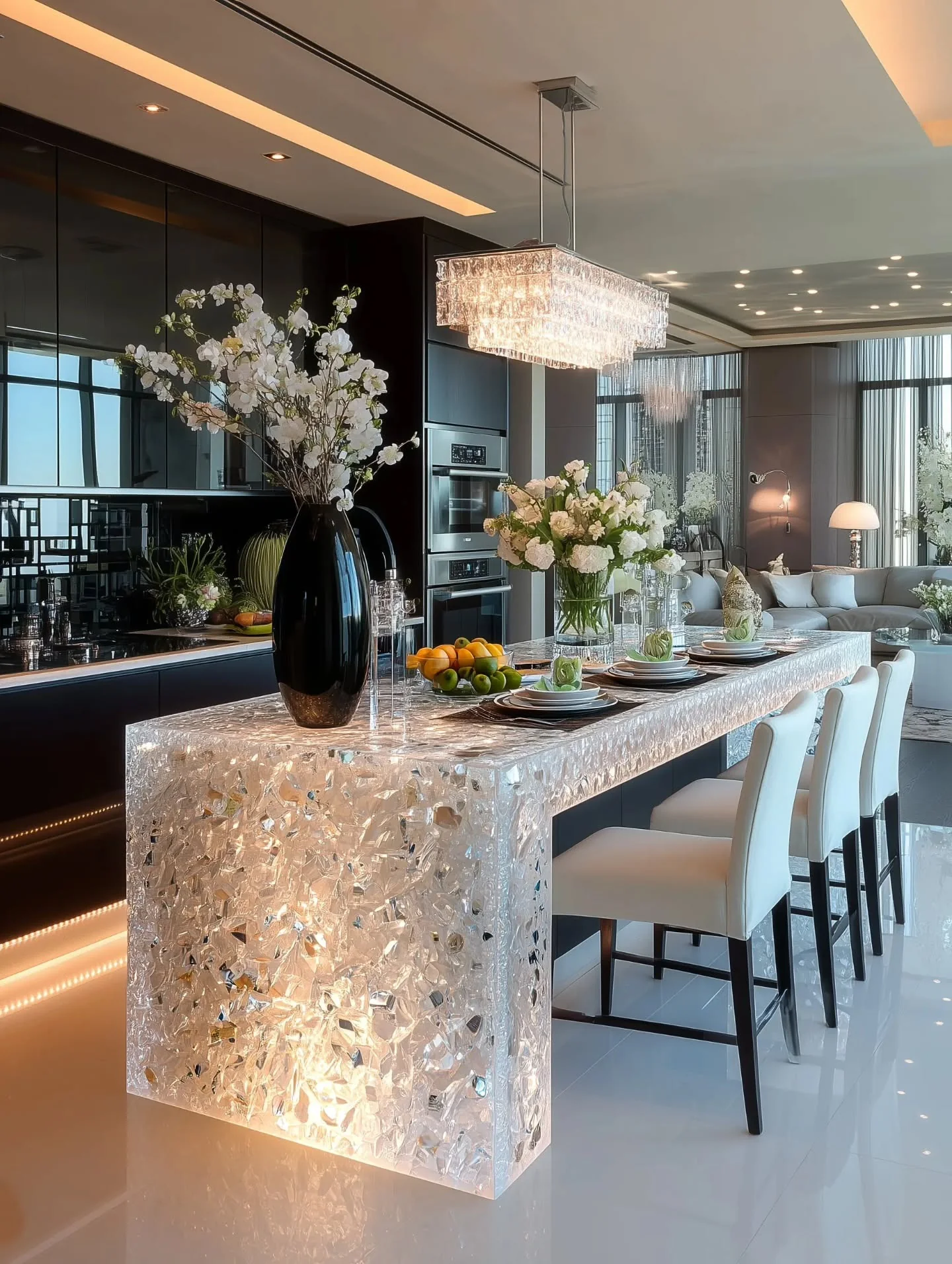 Radiant Crystal Sculpture with Sleek Monochrome Style (Kitchen Centerpiece Ideas)