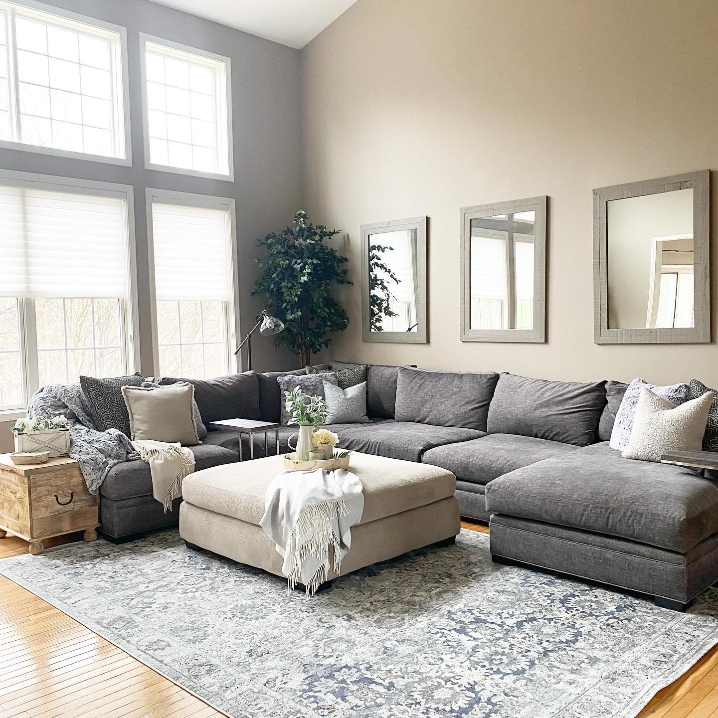 Soft Gray Sectional with Layered Neutrals