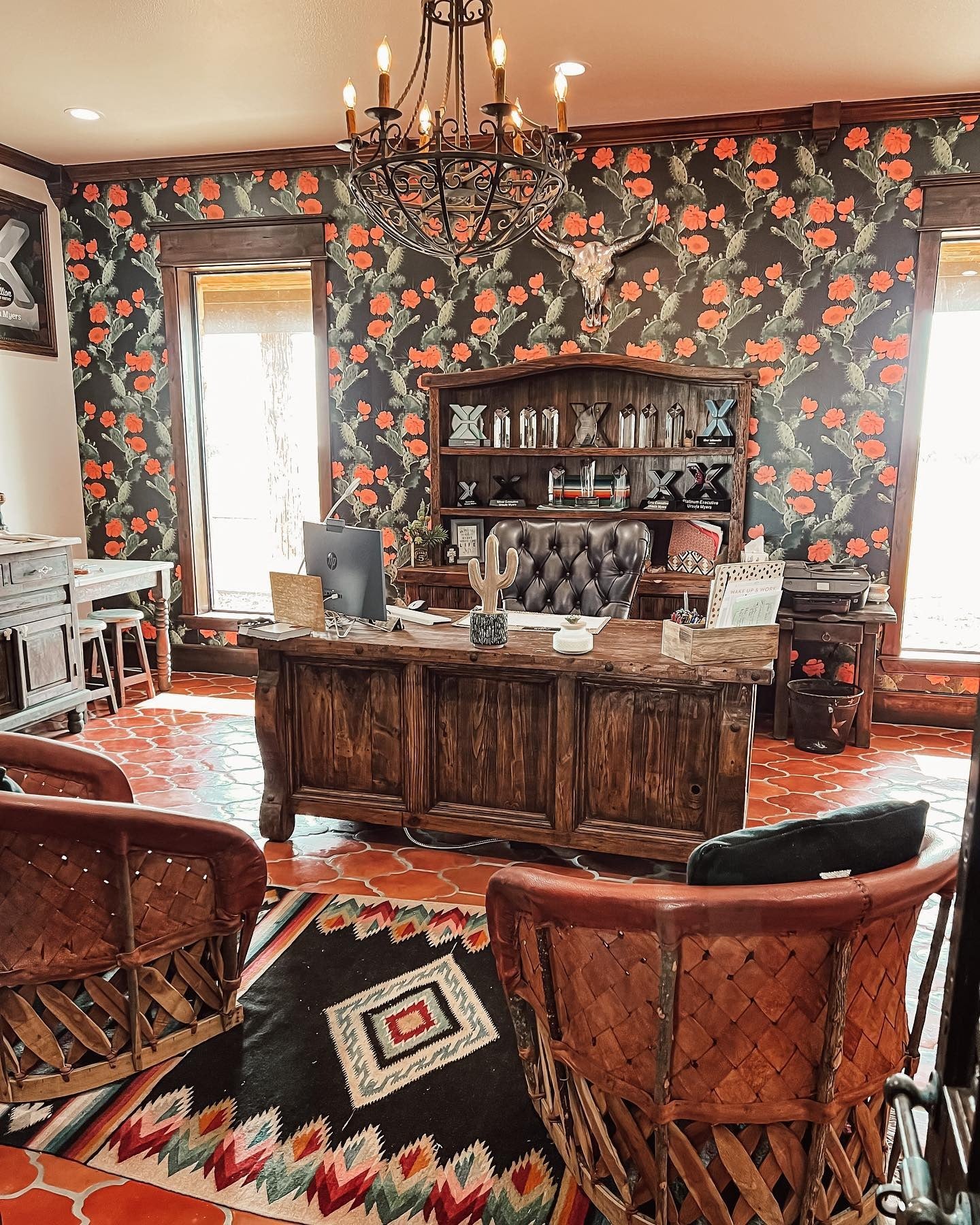 Southwestern Flair with Cactus and Floral Accents (Rustic Office Ideas)