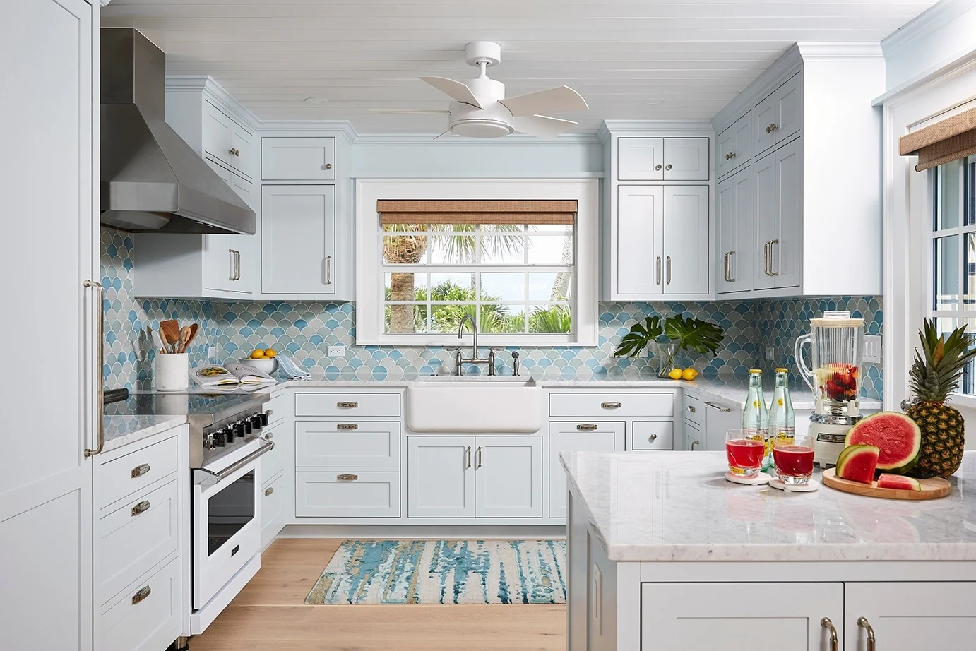 Serene Blue and White Kitchen with Coastal Flair