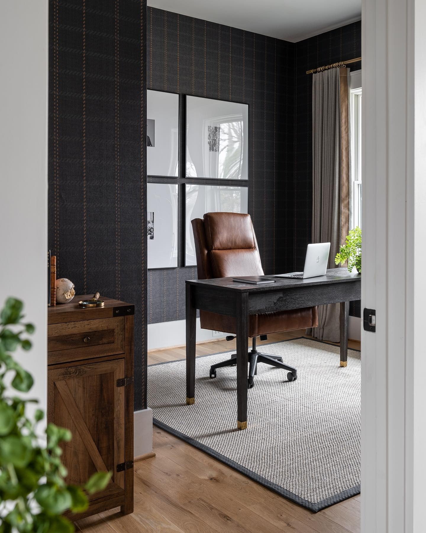 Elegant Charcoal and Warm Wood Textured Home Office