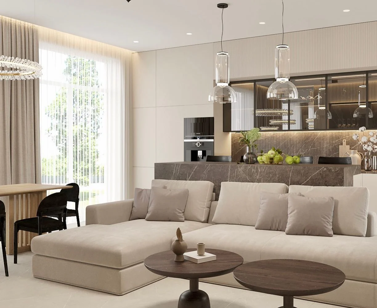 Embracing Calm with Neutral Tones and Sleek Design (Open Kitchen Living Room Ideas)