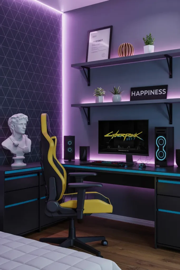 Cyberpunk-Inspired Room with Neon Accents