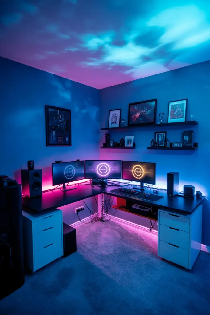 Neon Dual Monitor Gaming Station