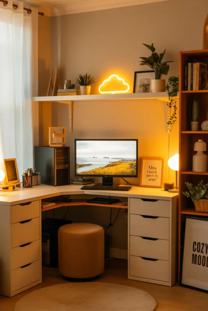 Minimalist Workspace with Neon Cloud