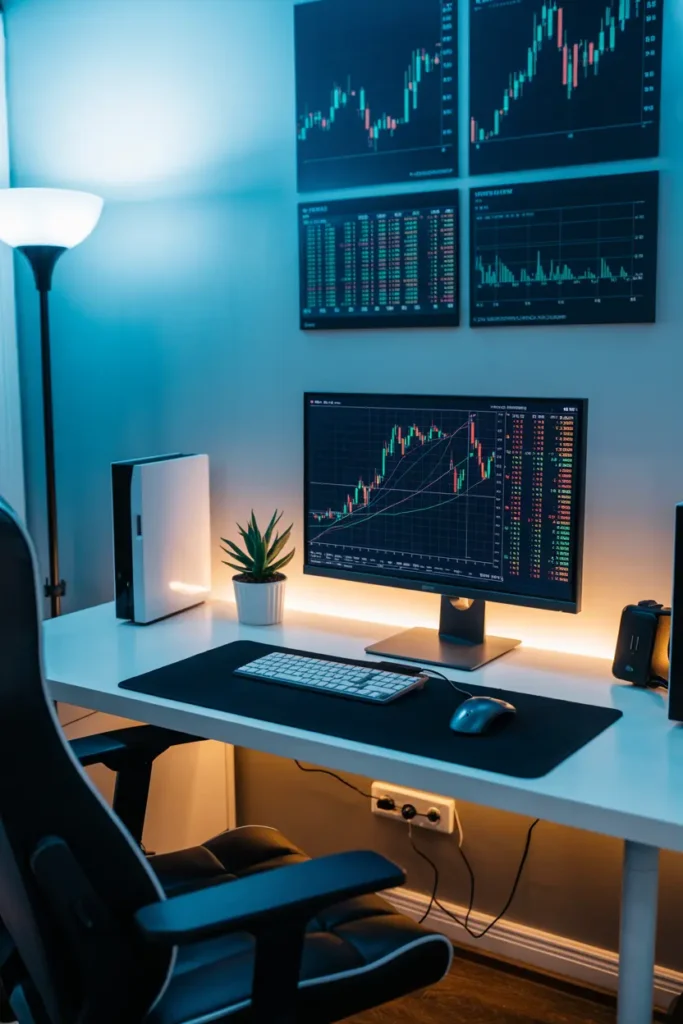 Professional Trading Room with Stock Market Decor