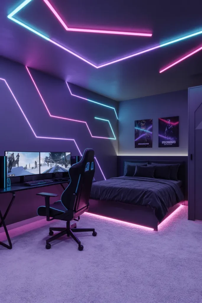 Black Gaming Room with Purple Highlights