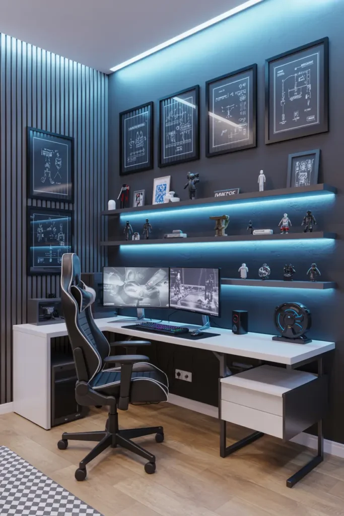 Gaming Area with Blueprint Wall Art