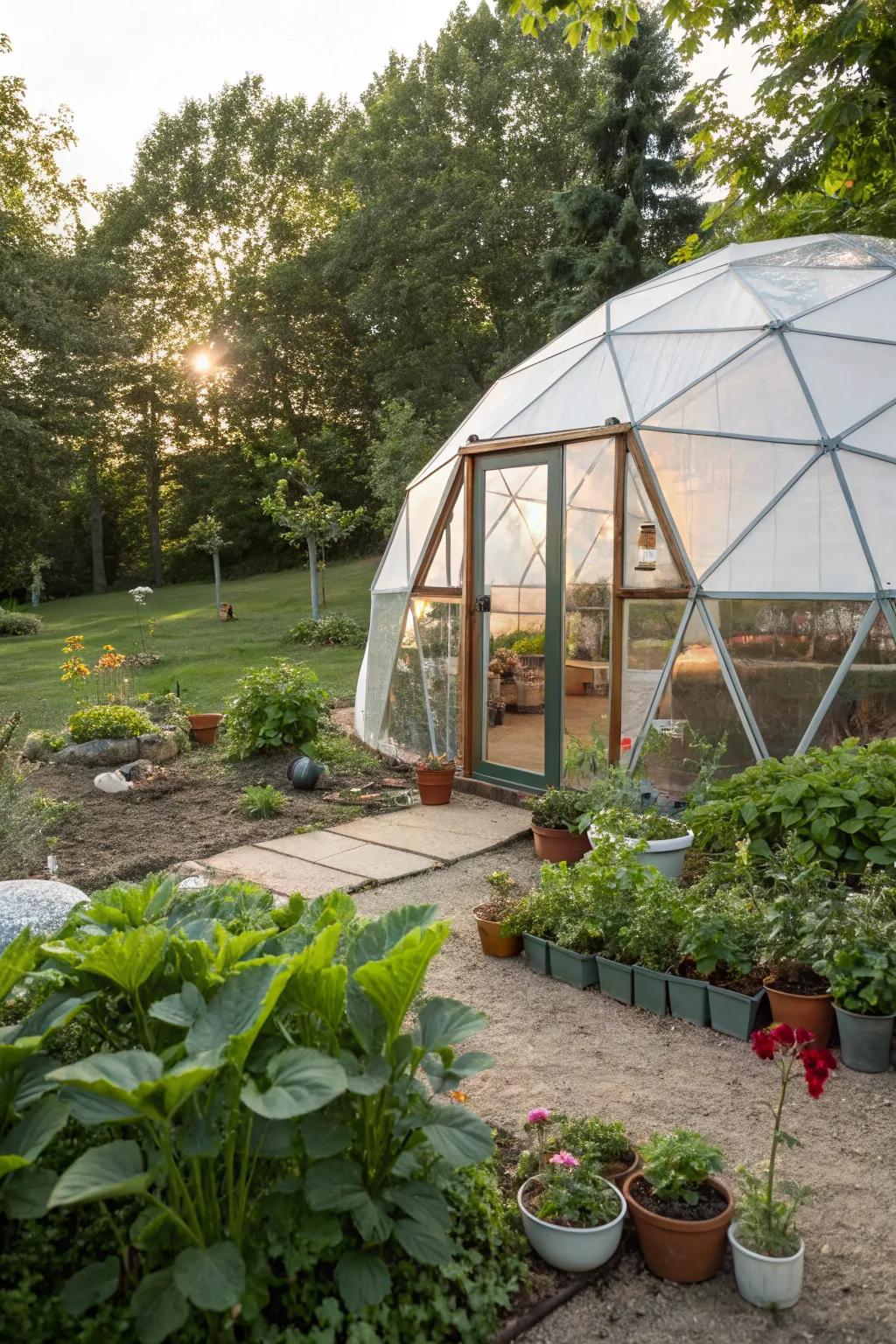 A geodome greenhouse that stands out with its innovative design.