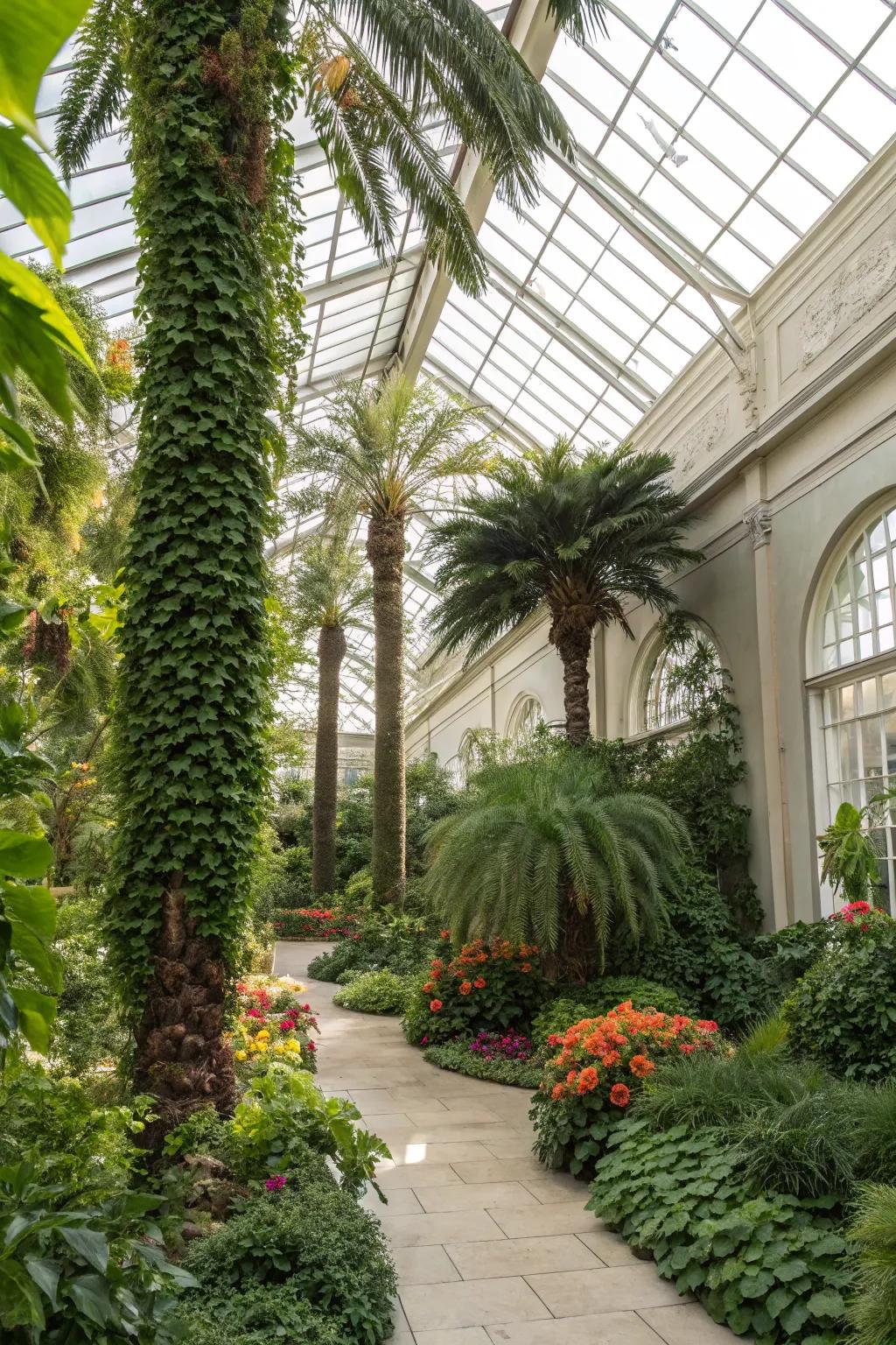 A vibrant greenhouse filled with a diverse range of plants.