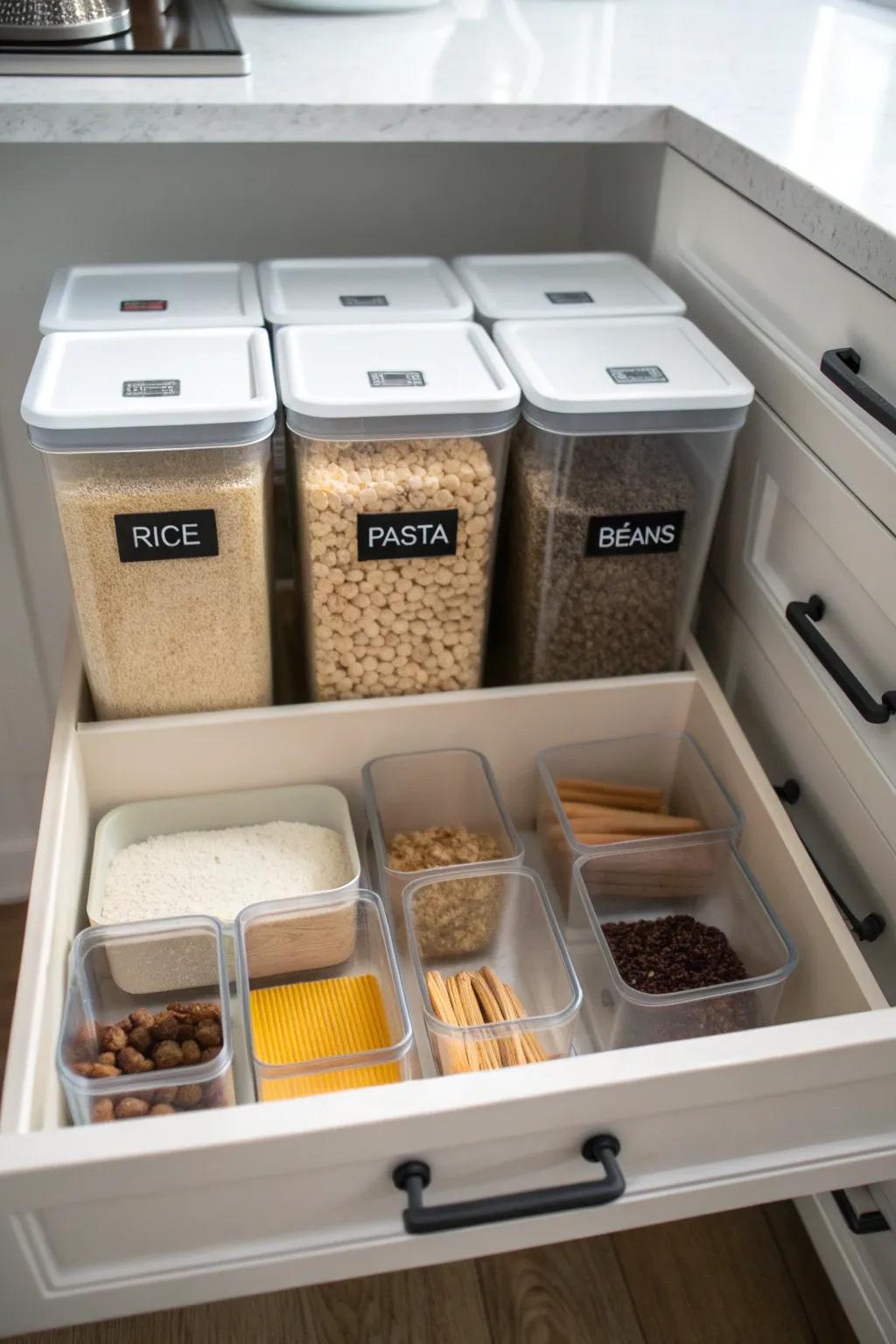 A mini pantry drawer keeps essentials at your fingertips.
