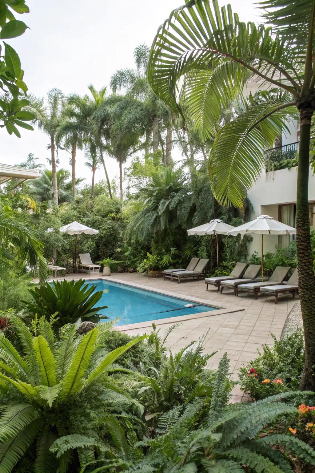 Tropical plants transform your pool into a private oasis.