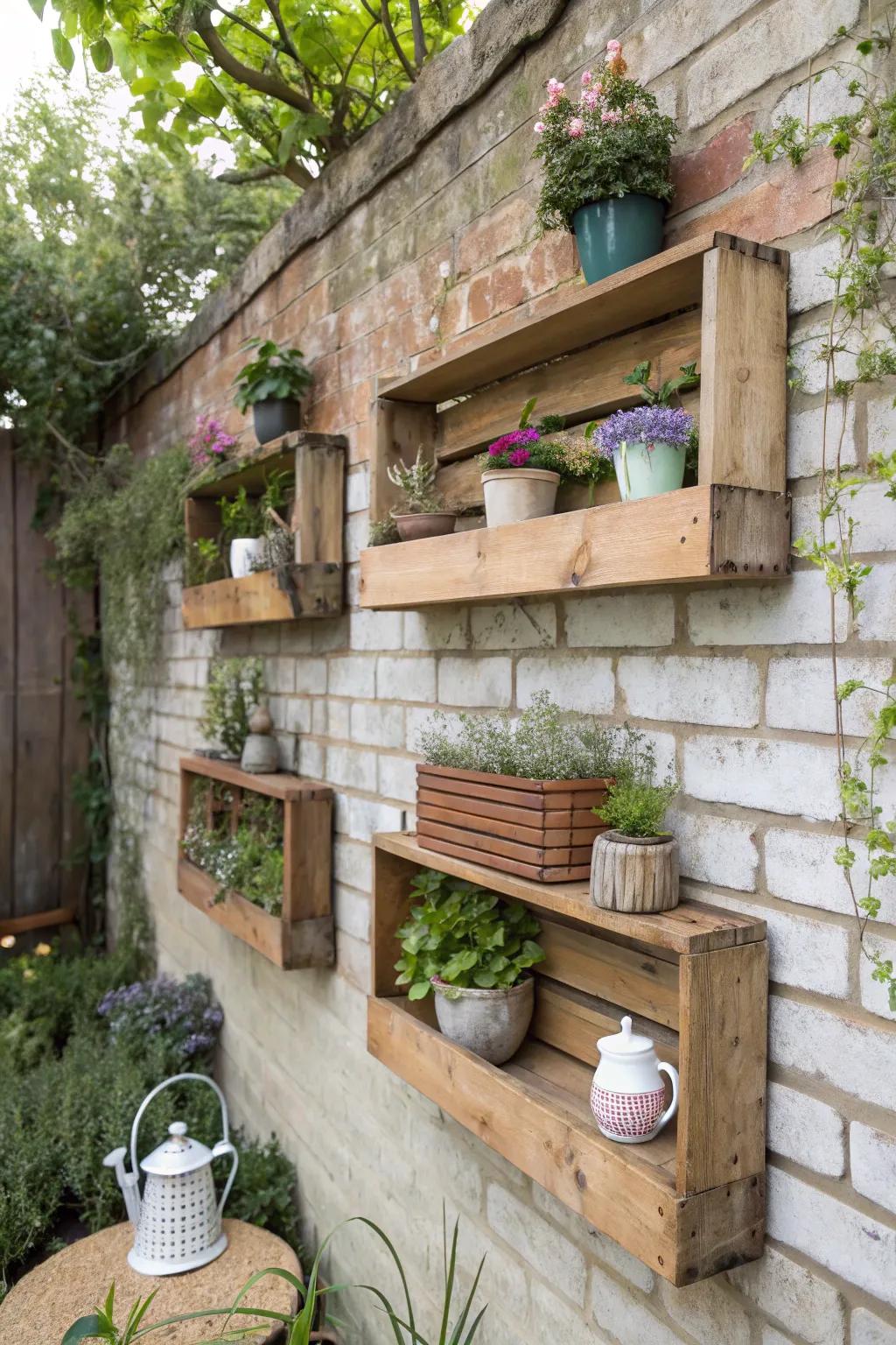 Floating shelves add versatility and charm.