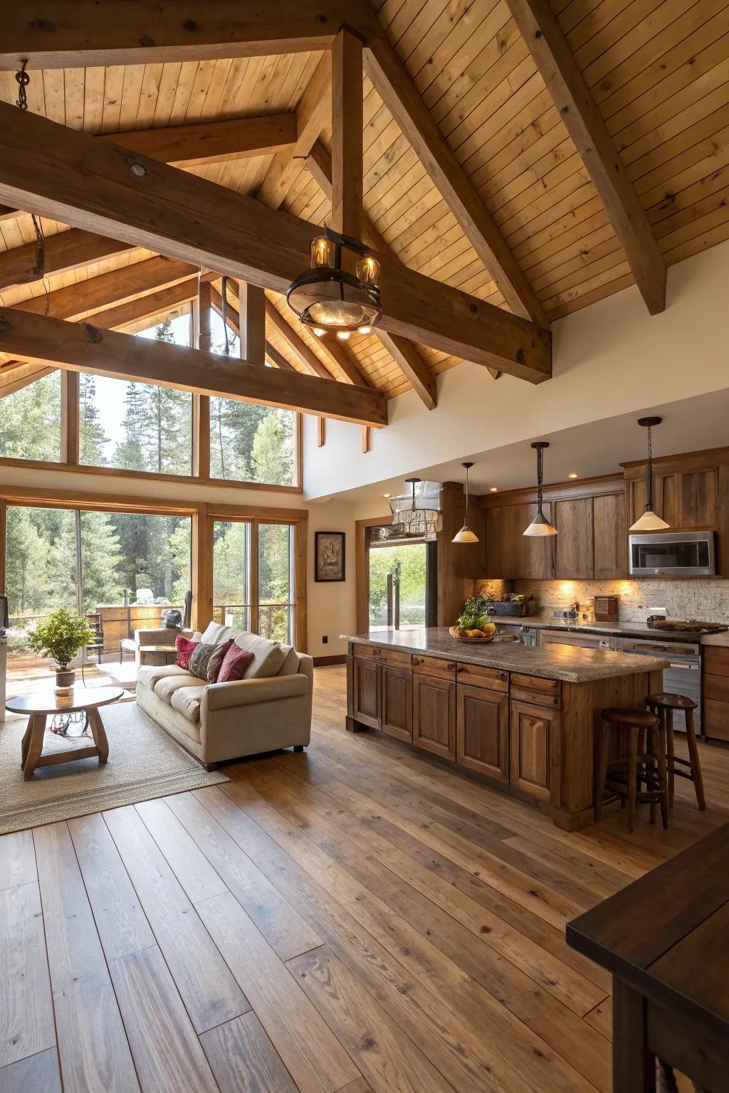Wood elements add warmth and texture to open spaces.