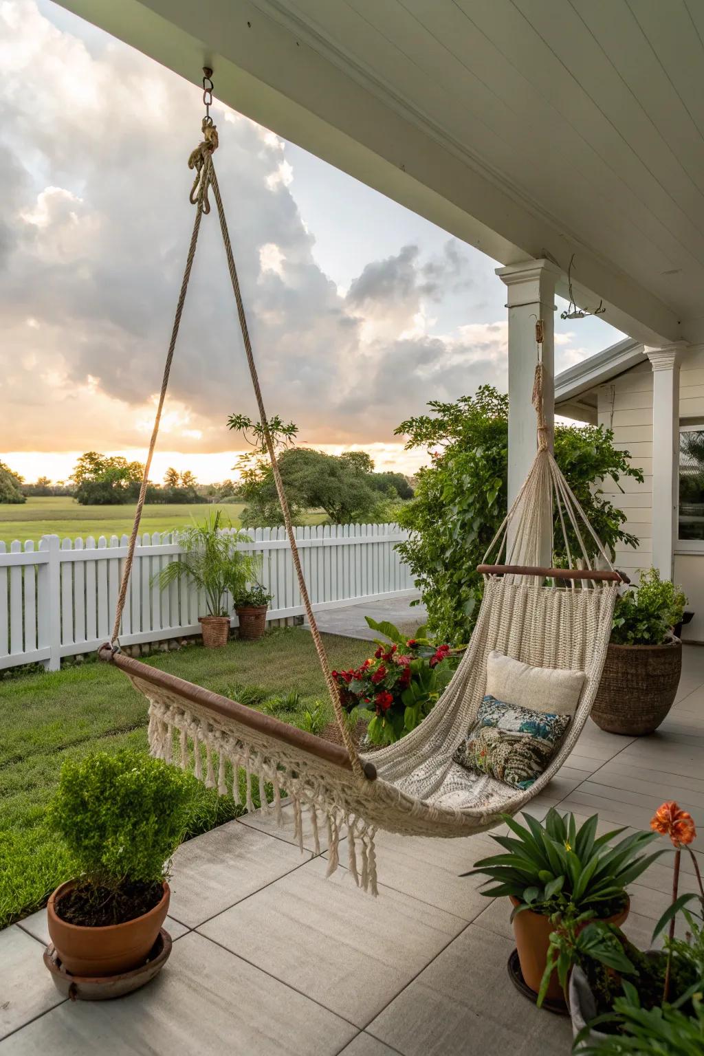 A cozy hammock adding a touch of relaxation.