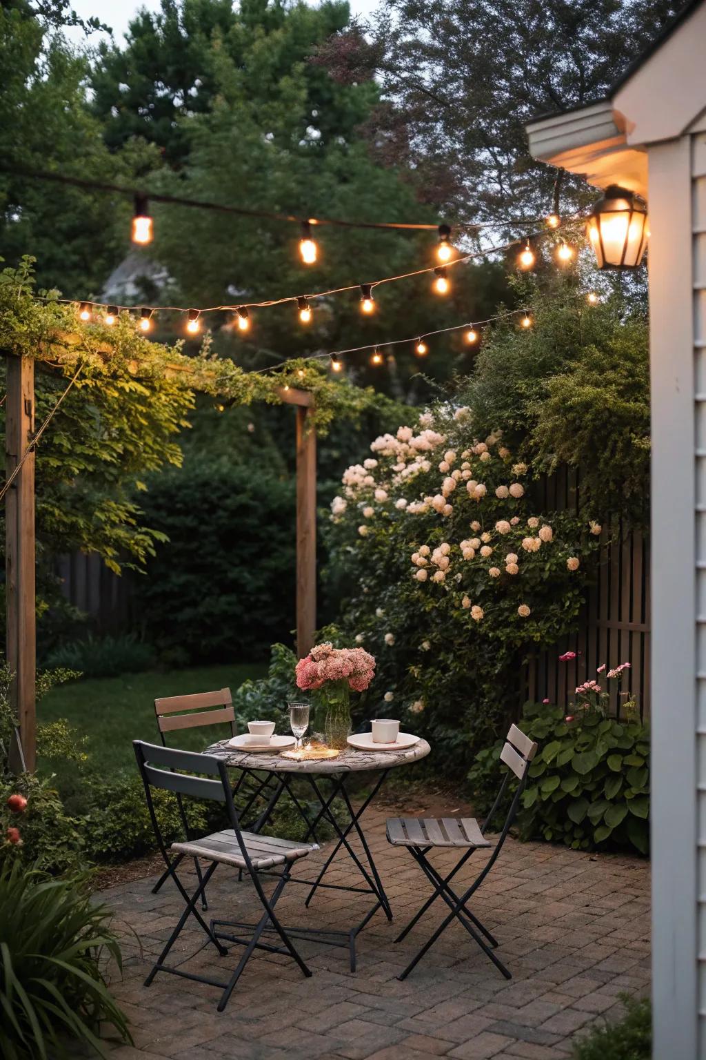 An outdoor dining area creates a delightful spot for meals.