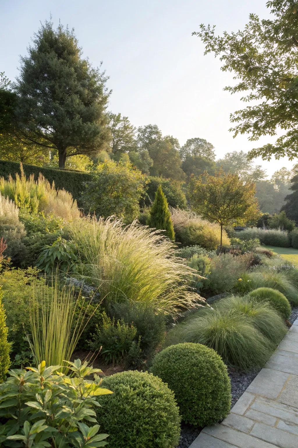 Lush greenery provides privacy and enhances natural beauty.