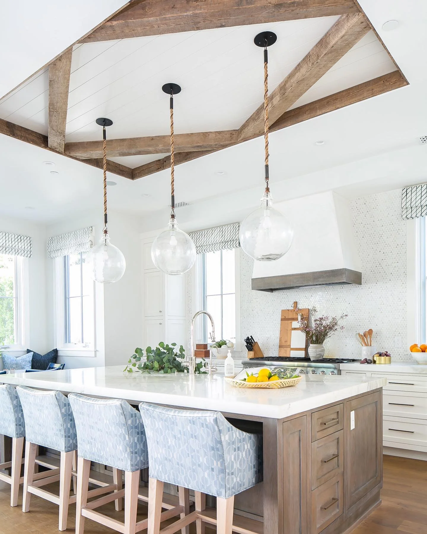 Coastal Farmhouse Kitchen with White and Natural Wood