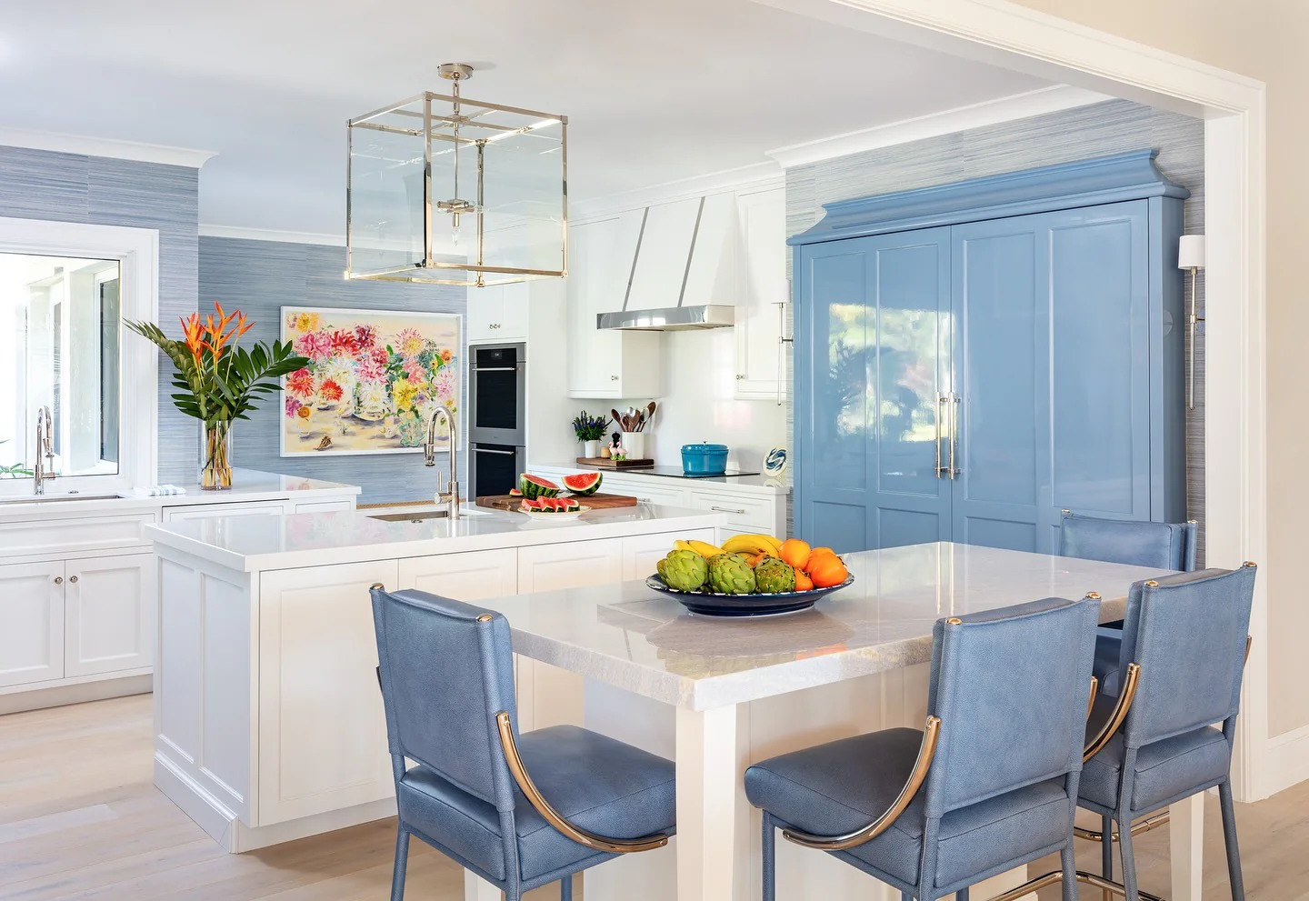 Elegant Beach Kitchen in Soft Blue and White