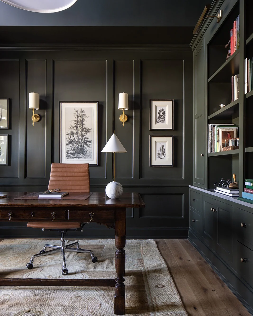 Forest Green Traditional Office with Classic Paneling